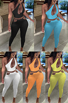 Two piece set of solid color single shoulder suspender pants FOS8119