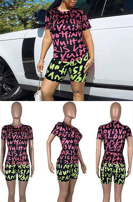 Letter short sleeve two piece women's suit MMS8038