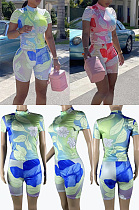 Tie dyed round neck sports shorts two piece set CYC7071