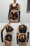 Printed thumb button leak shorts three piece set AMN8010