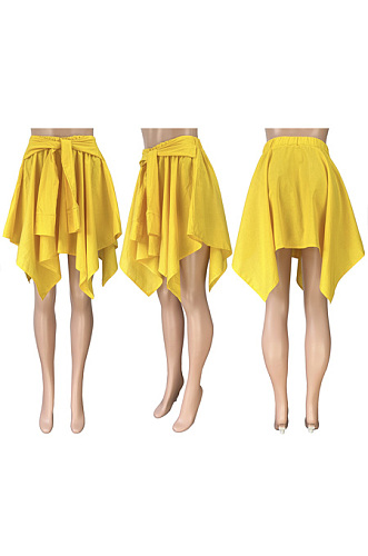  Cotton solid color irregular false sleeve bandage skirt HR8223