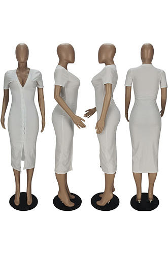 V-neck personalized breasted solid color Jumpsuit dress QMQ7047