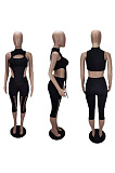 Solid sleeveless hollowed out two piece set MLD5053