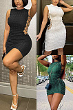 Round neck sleeveless bandage hollowed out Hip Wrap Dress FOS8226
