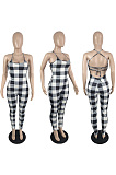 Backless Plaid suspender Jumpsuit JG038