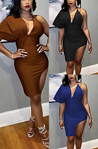 Leaky back V-neck single sleeve split dress JG067 