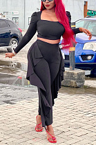 Long sleeve two piece set with exposed navel and bat edge AMW8351