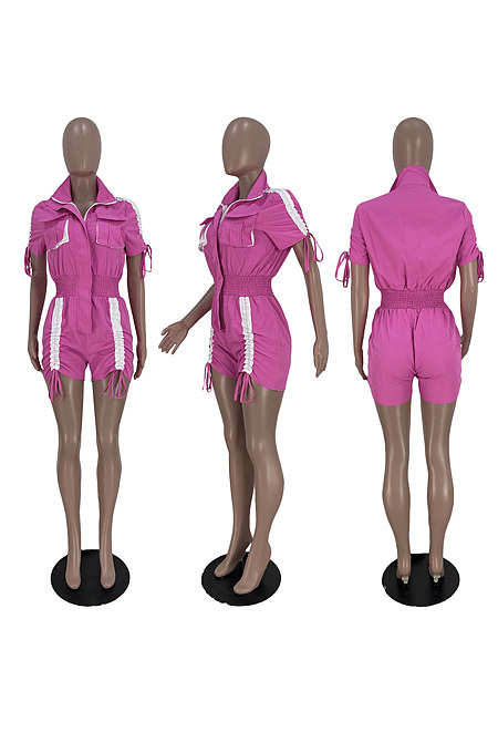 Splicing drawstring bandage tooling short sleeved one-piece shorts ARM8317