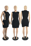 Round neck sleeveless bandage hollowed out Hip Wrap Dress FOS8226