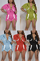 Splicing drawstring bandage tooling short sleeved one-piece shorts ARM8317