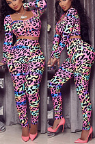 Open navel leopard print two piece set AMW8350