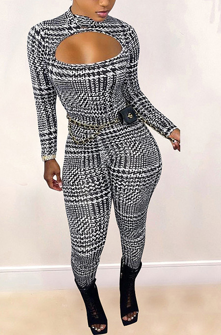Chest and back open Plaid Jumpsuit ASM6137