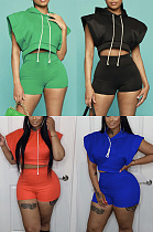 Hooded top solid sport suit two piece set OEP6357