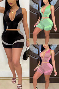 Slim fit zipper printed sleeveless two piece set XXR2131