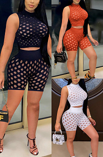 Mesh hollowed out sleeveless shorts two piece set MOL130