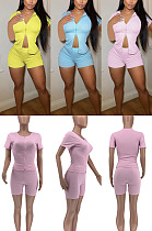 Solid color zipper double open pit strip two-piece set XXR2146