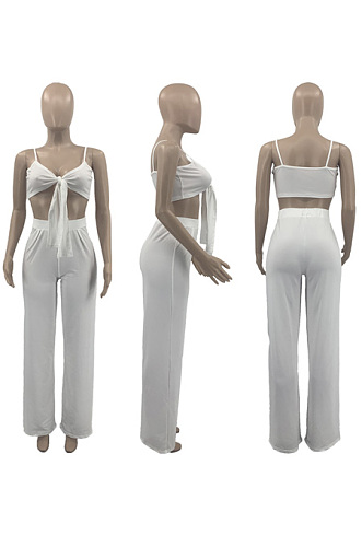 Casual solid color sling lace up two-piece set PQ8050