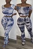 Tie dyed hip lifting slim fit micro flared pants two-piece set HHM6327