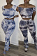Tie dyed hip lifting slim fit micro flared pants two-piece set HHM6327