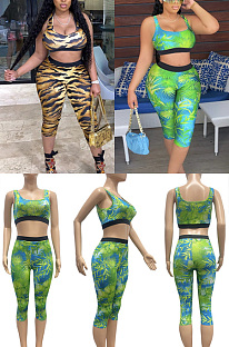 Casual vest printed Capri two piece set JP1063