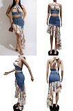 Neck pleated skirt two piece elastic skirt set F88430