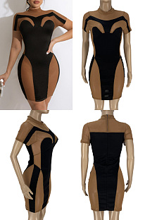 Mesh stitched Short Sleeve Dress ANK06033