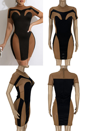 Mesh stitched Short Sleeve Dress ANK06033