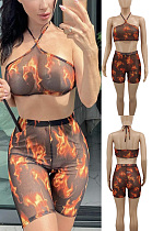 Mesh vest shorts flame two piece set YC8060