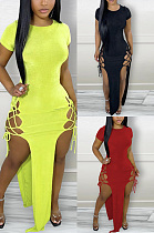 Slit cord round neck dress SZS2011