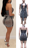 Hanging neck hot drill dress with bandage D8483
