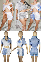 Bright silk flash composite fabric two-color splicing short two-piece set ZMM9161