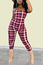 Open back lace up Plaid Jumpsuit JM021