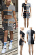 Color blocking skull print short sleeved shorts two-piece set AYB6071