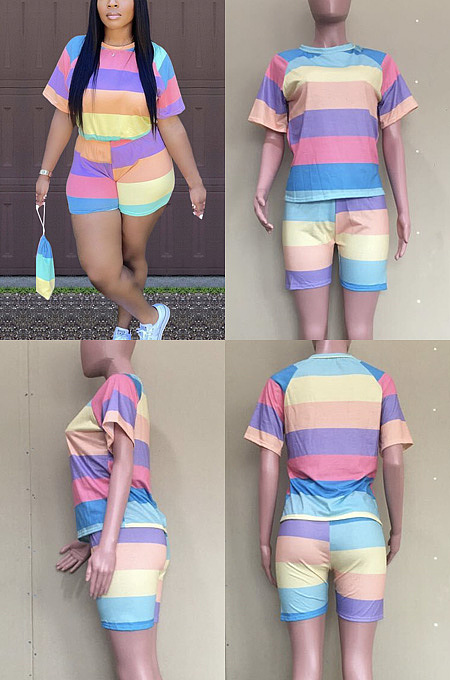 Leisure digital printing rainbow two piece set ORY5196