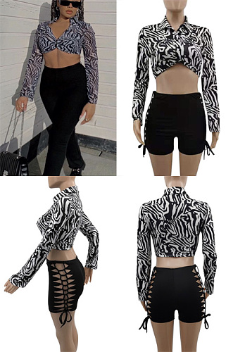 Black and white open waist Shirt Top QMX8003