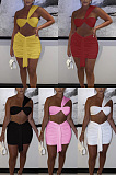 Two piece set of short bra pleated exposed navel JZH8028