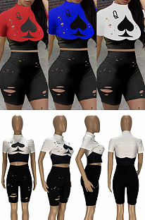 Poker printed burnt flower two piece set YT3235