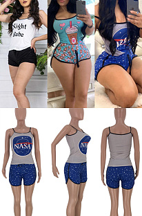 Sports and leisure suspender printed two piece set CYY8556