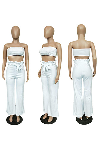 Strapless + wide leg pants with fungus edge two-piece set with belt BN9808