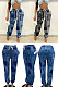 Denim print pants with pocket belt KKY80041