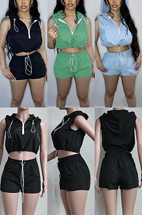 Solid short sleeved shorts hooded suit SY814