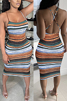 Casual stripe suspender dress GLS7035