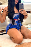 Sports and leisure suspender printed two piece set CYY8556