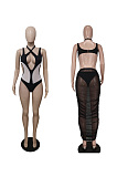 Mesh panel off shoulder sleeveless suspender skirt two piece set BYQ3233