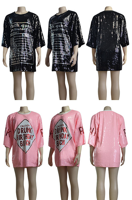 Shiny heavy industry Sequin loose summer dress YZ0008