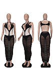 Mesh panel off shoulder sleeveless suspender skirt two piece set BYQ3233