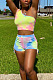 Diagonal shoulder drawcord pleated tie dyed two piece set N9214