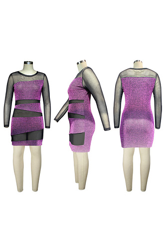 Perspective mesh stitched bright silk dress HSY19285