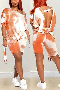 Backless V-neck tie dyed short sleeve 2pcs HYM8068
