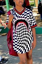 Plaid shark mouth print dress N9111